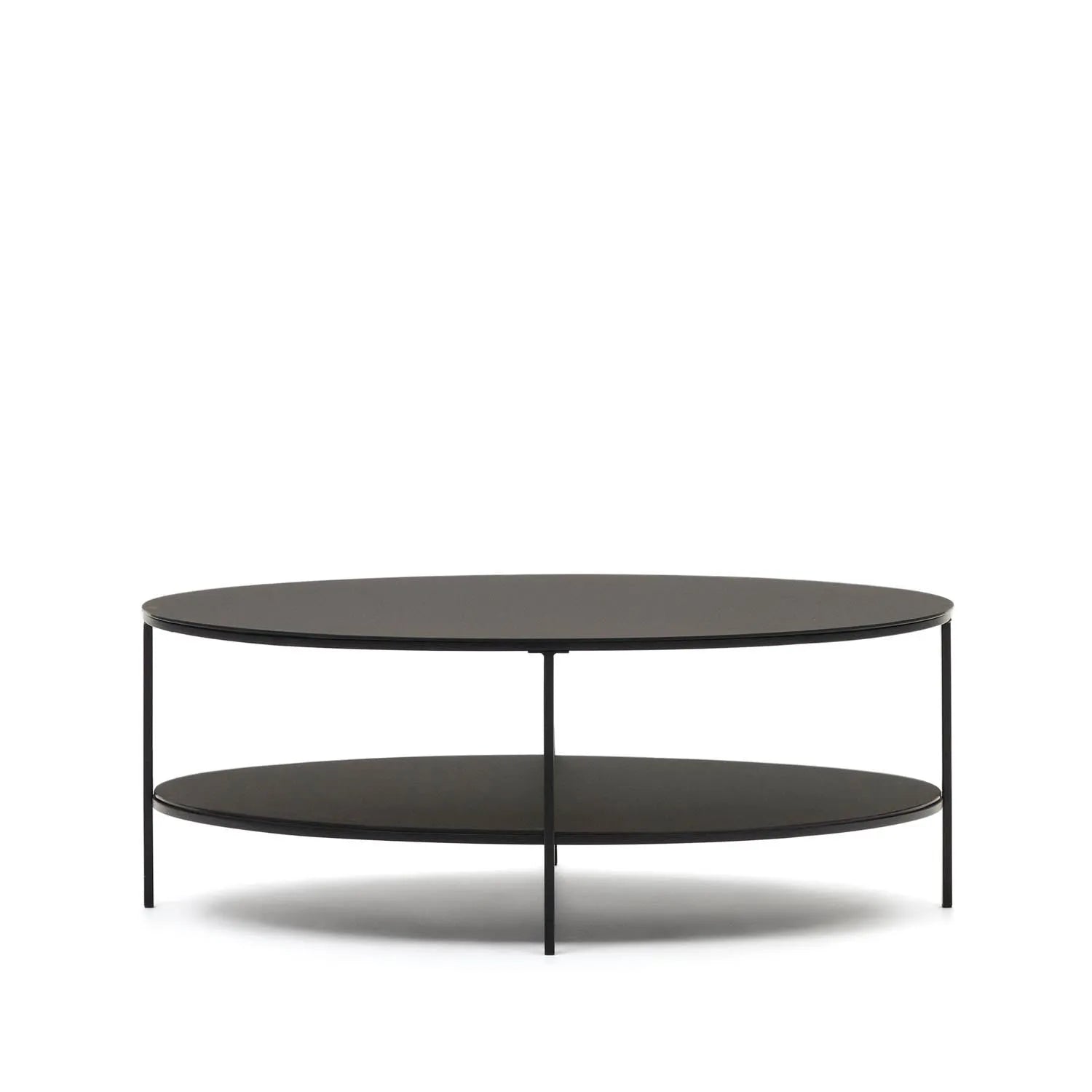 Fideia Couchtisch aus getempertem Glas und Metall mit Finish in Mattschwarz Ø 110 x 65 cm in Schwarz präsentiert im Onlineshop von KAQTU Design AG. Beistelltisch ist von Kave Home