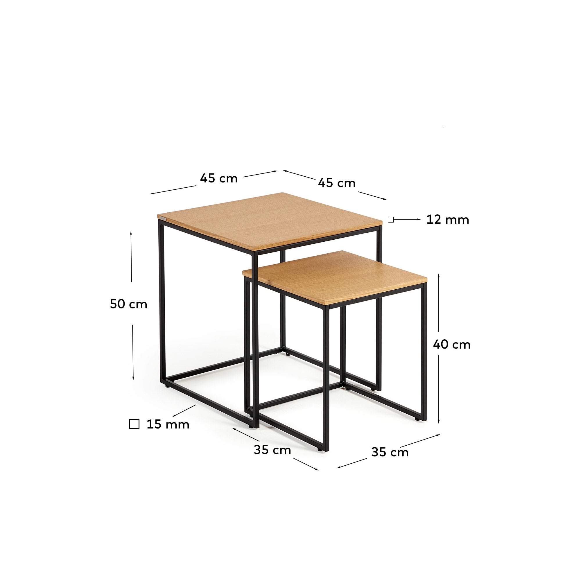 Yoana Set aus 2 Satzbeistelltischen in aus Eichenfurnier und Metall schwarz lackiert in Mehrfarbig präsentiert im Onlineshop von KAQTU Design AG. Beistelltisch ist von Kave Home