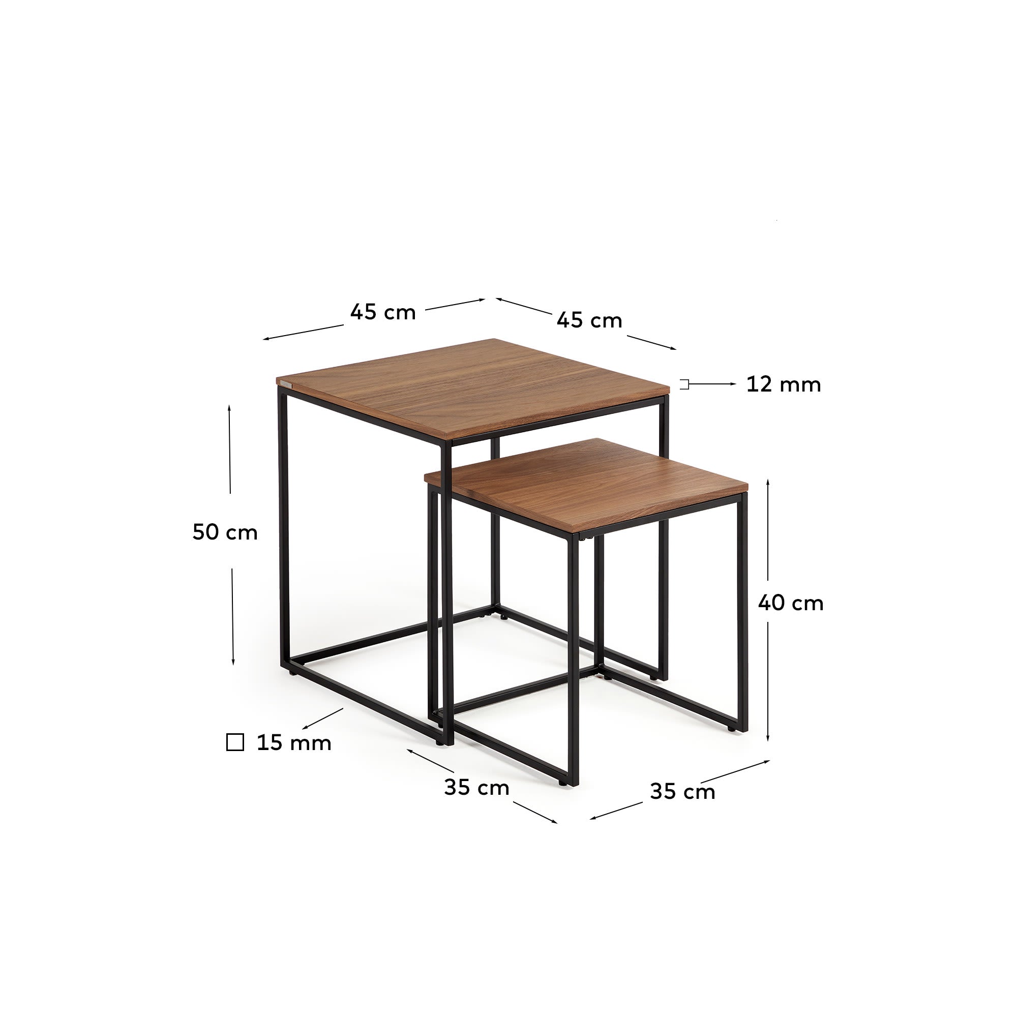 Yoana Set aus 2 Satzbeistelltischen in aus Nussholzfurnier und Metall schwarz lackiert in Braun präsentiert im Onlineshop von KAQTU Design AG. Beistelltisch ist von Kave Home