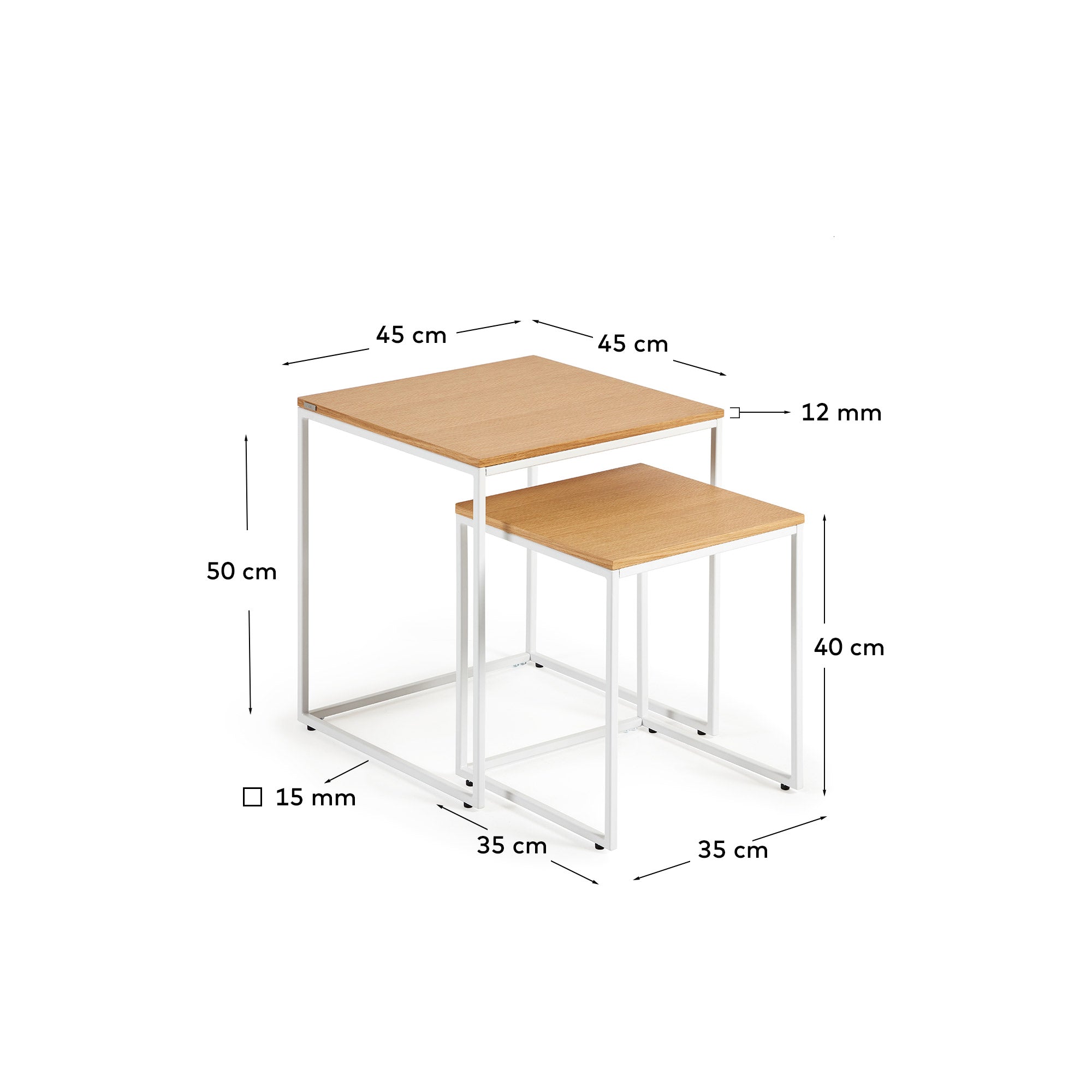 Yoana Set aus 2 Satzbeistelltischen aus Eichenfurnier und weissem Metallgestell in Mehrfarbig präsentiert im Onlineshop von KAQTU Design AG. Beistelltisch ist von Kave Home