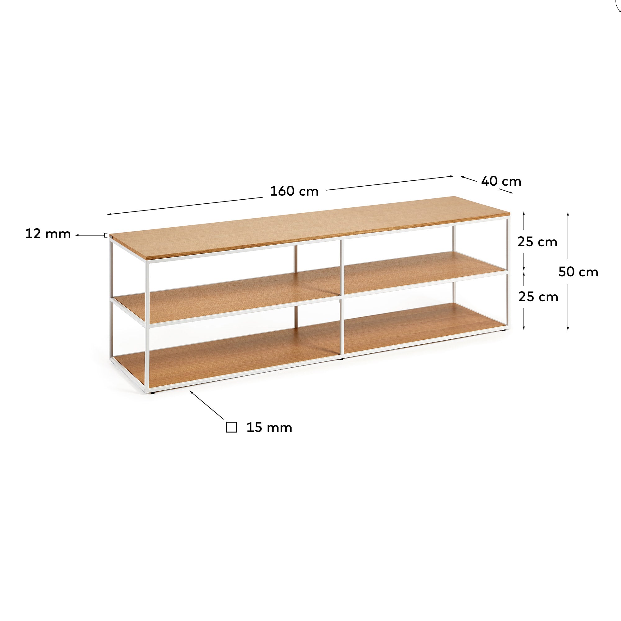 TV-Möbel Yoana aus Eichenfurnier und Metallgestell weiss 160 x 40 cm in Mehrfarbig präsentiert im Onlineshop von KAQTU Design AG. Sideboard ist von Kave Home