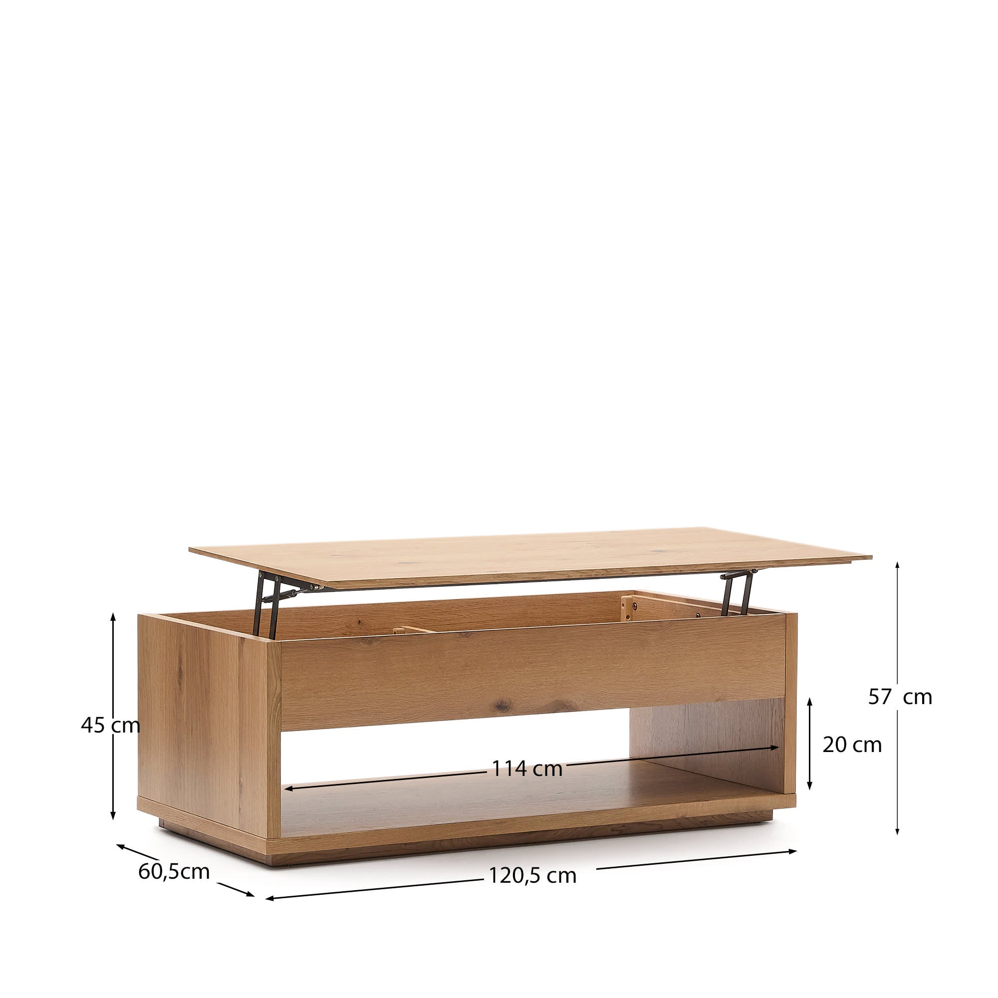 Hochklappbarer Couchtisch Alguema aus Eichenfurnier mit naturfarbenem Finish 120 x 60 cm in Natur präsentiert im Onlineshop von KAQTU Design AG. Beistelltisch ist von Kave Home