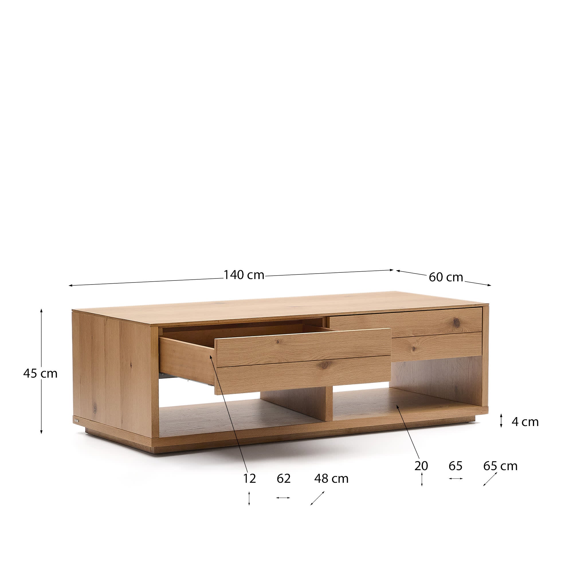 Couchtisch Alguema 2 Schubladen aus Eichenfurnier mit naturfarbenem Finish 140 x 60 cm in Natur präsentiert im Onlineshop von KAQTU Design AG. Beistelltisch ist von Kave Home