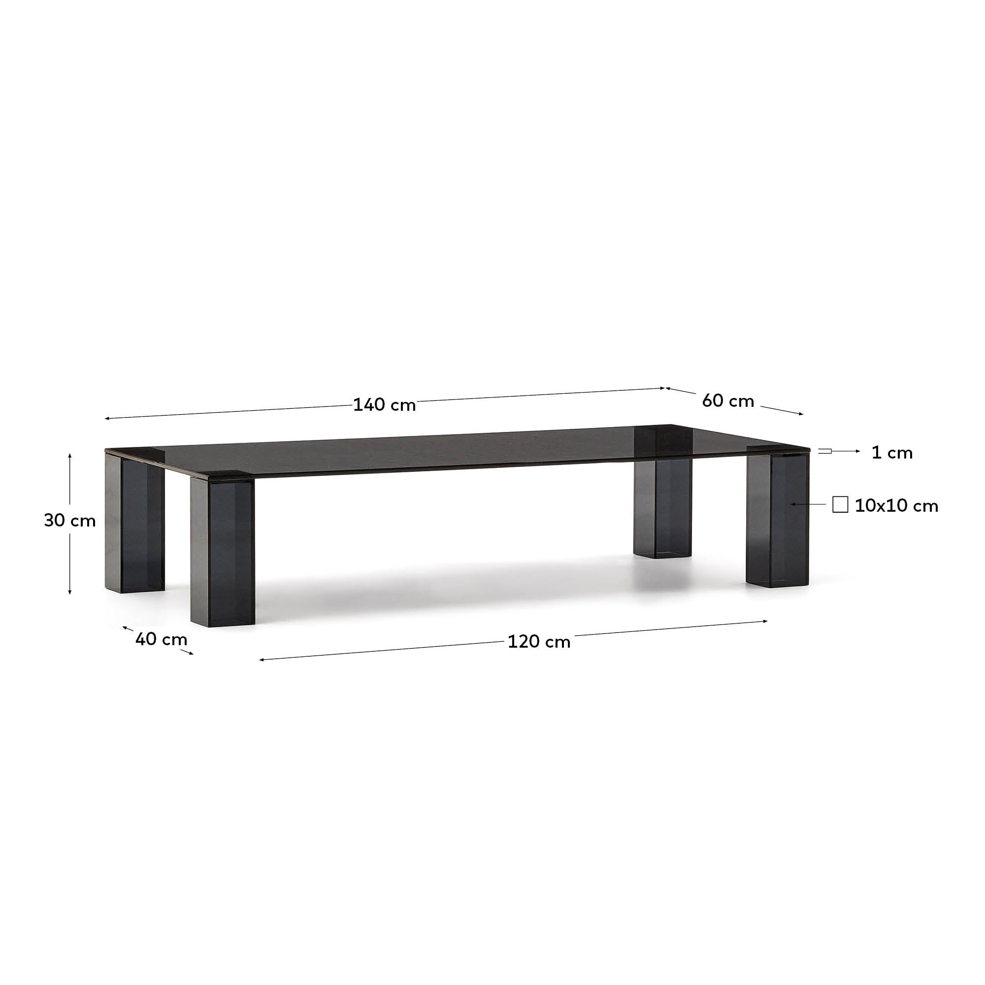 Couchtisch Adularia aus dunkelgrauem gehärtetem Glas 140 x 60 cm in Schwarz präsentiert im Onlineshop von KAQTU Design AG. Beistelltisch ist von Kave Home