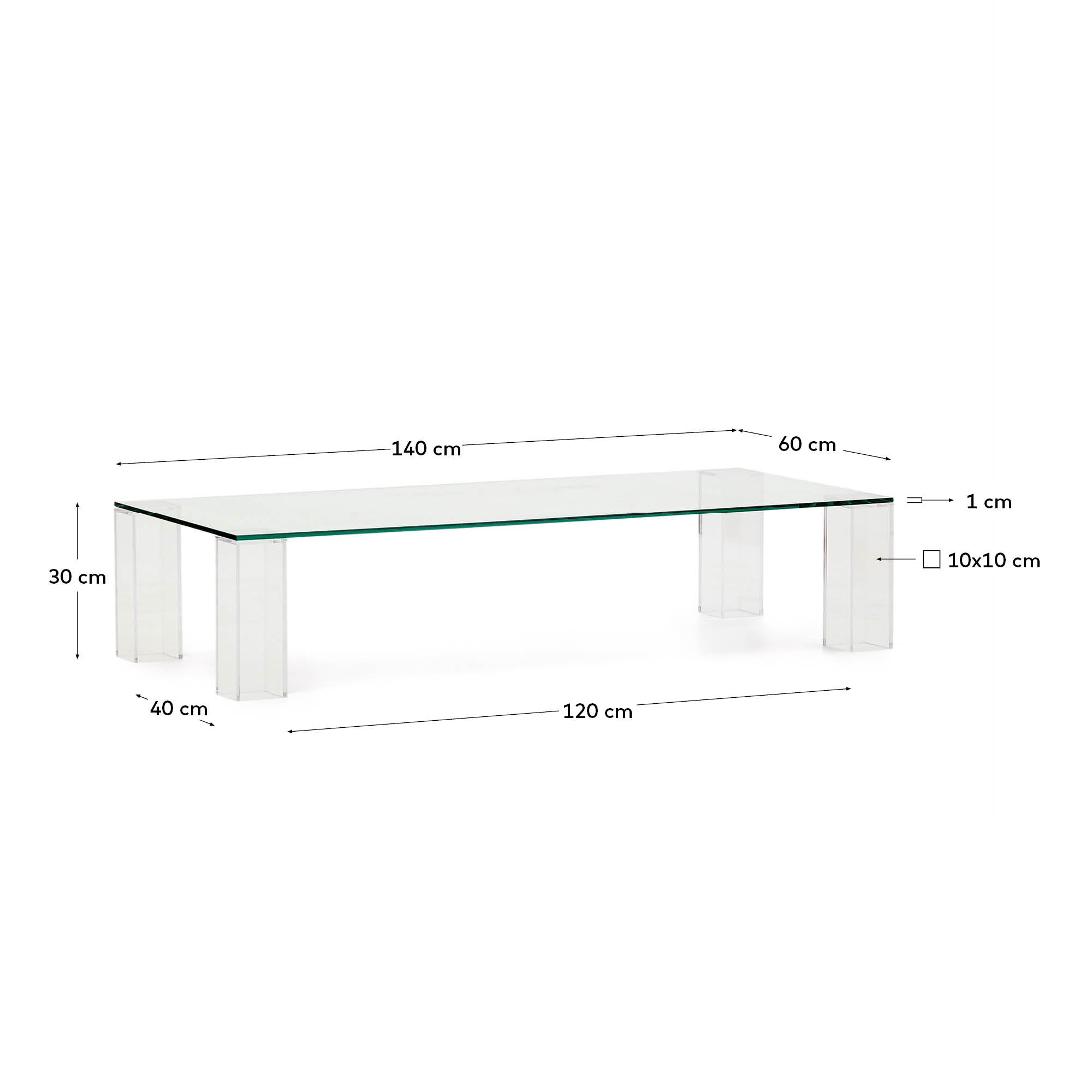 Couchtisch Adularia aus transparentem gehärtetem Glas 140 x 60 cm in Klar präsentiert im Onlineshop von KAQTU Design AG. Beistelltisch ist von Kave Home