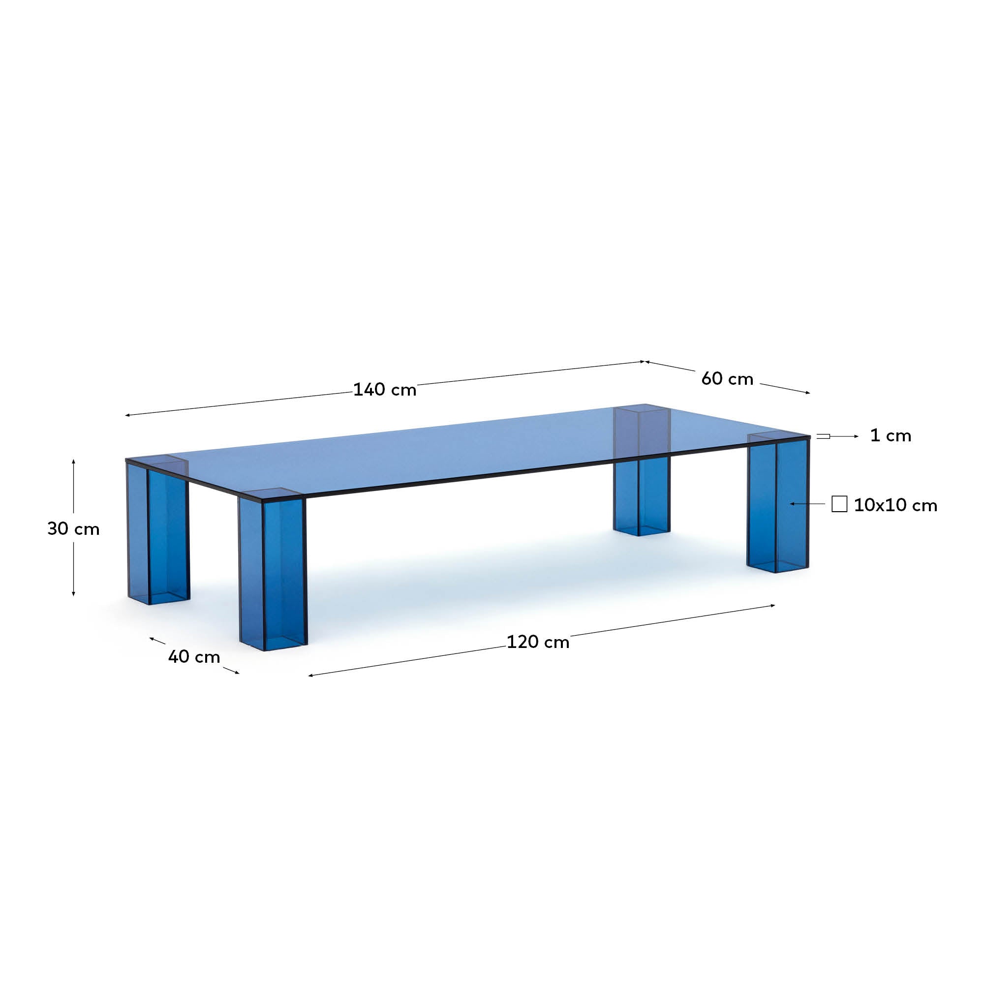 Couchtisch Adularia aus gehärtetem Glas in Blau 140 x 60 cm in Blau präsentiert im Onlineshop von KAQTU Design AG. Beistelltisch ist von Kave Home