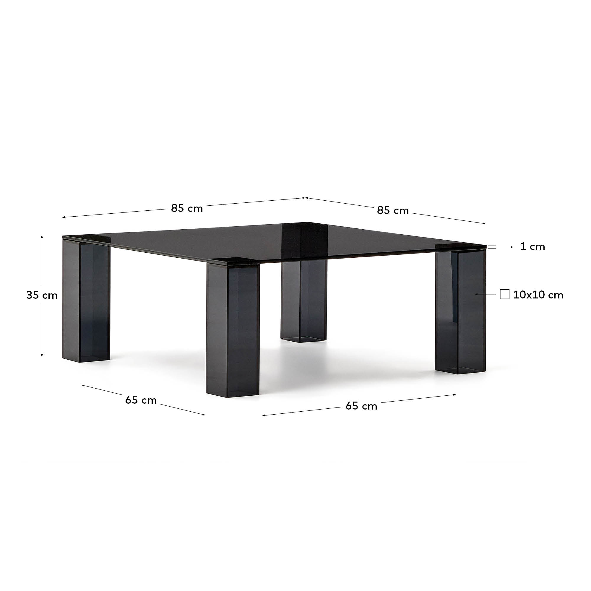 Beistelltisch Adularia aus dunkelgrauem gehärtetem Glas 85 x 85 cm in Schwarz präsentiert im Onlineshop von KAQTU Design AG. Beistelltisch ist von Kave Home