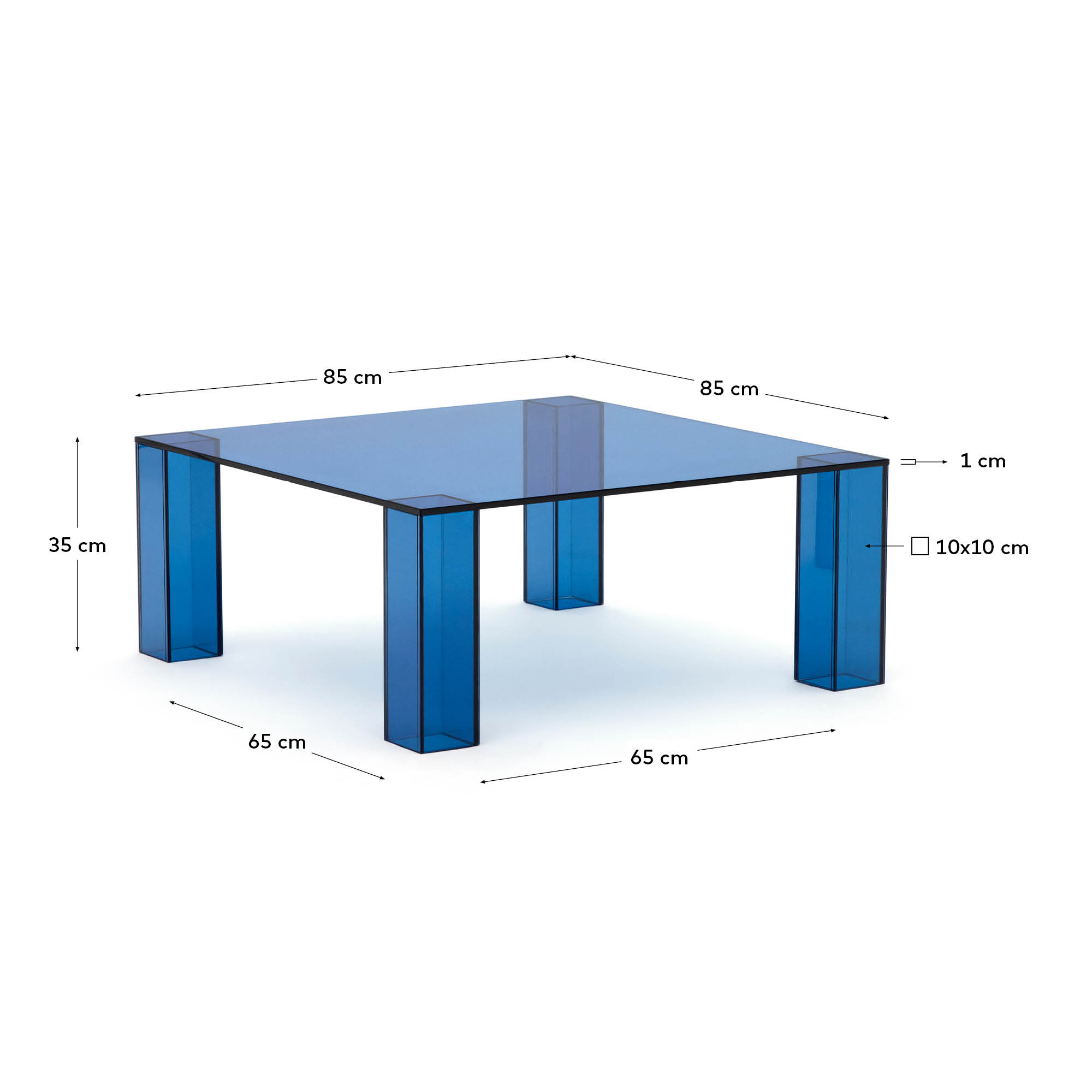 Beistelltisch Adularia aus  gehärtetem Glas in Blau 85 x 85 cm in Blau präsentiert im Onlineshop von KAQTU Design AG. Beistelltisch ist von Kave Home