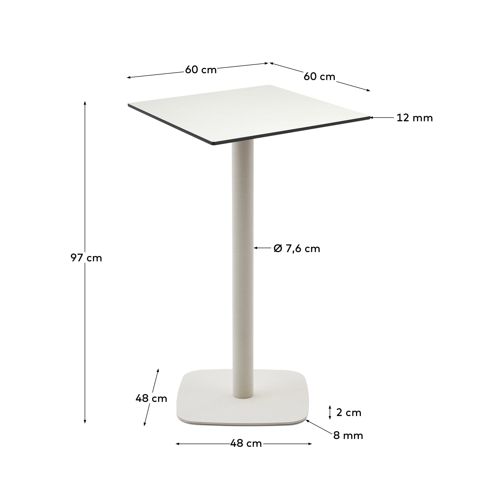 Dina Outdoor Stehtisch weiss mit weiss lackiertem Metallbein 60x60x96 cm in Weiß präsentiert im Onlineshop von KAQTU Design AG. Hochtisch Outdoor ist von Kave Home