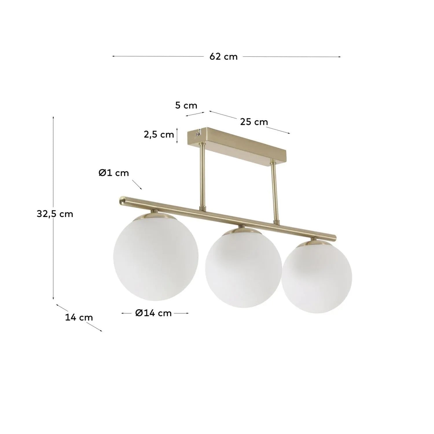 Mahala Lampe: Stilvolle Messingdetails & 3 Milchglaskugeln.