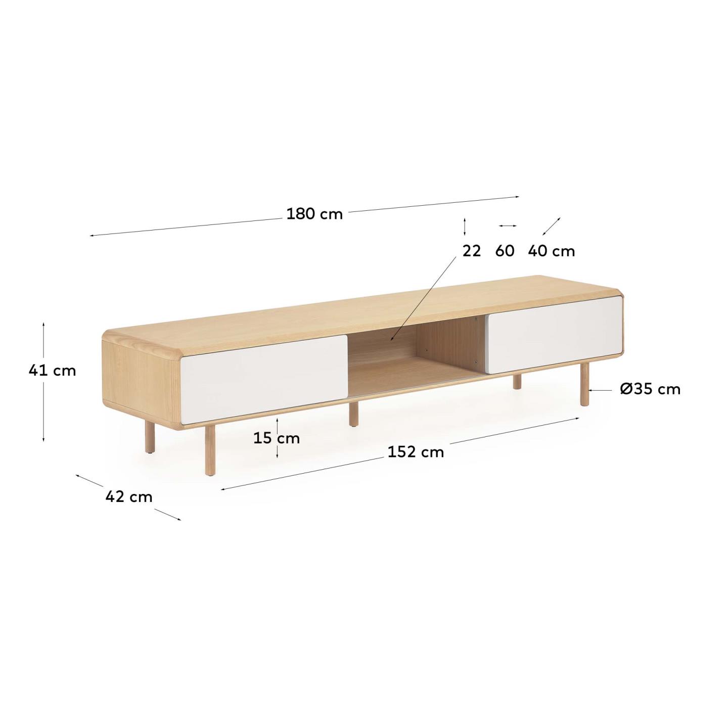 Anielle TV-Schrank 2 Türen massive Esche und Furnier 180 x 41 cm in Mehrfarbig präsentiert im Onlineshop von KAQTU Design AG. Sideboard ist von Kave Home