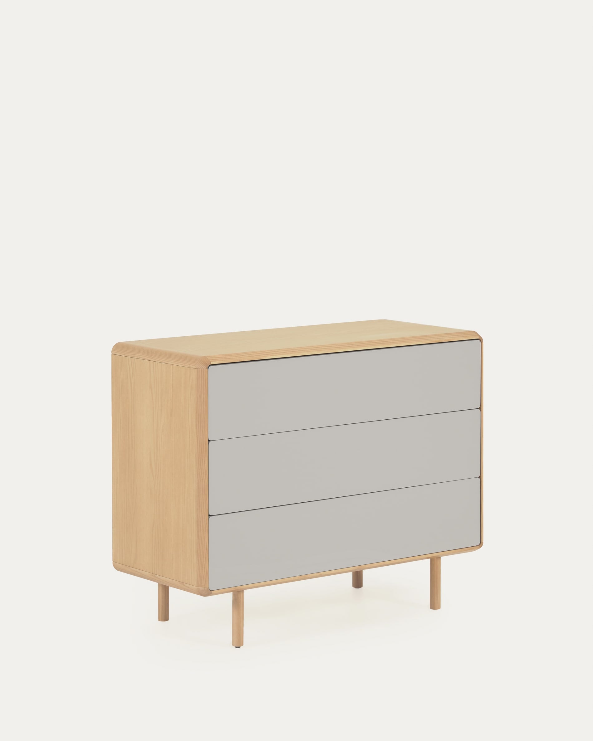 Anielle Kommode mit 3 Schubladen aus massiver Esche und Eschenfurnier 99 x 78,5 cm in Mehrfarbig präsentiert im Onlineshop von KAQTU Design AG. High-Sideboard ist von Kave Home