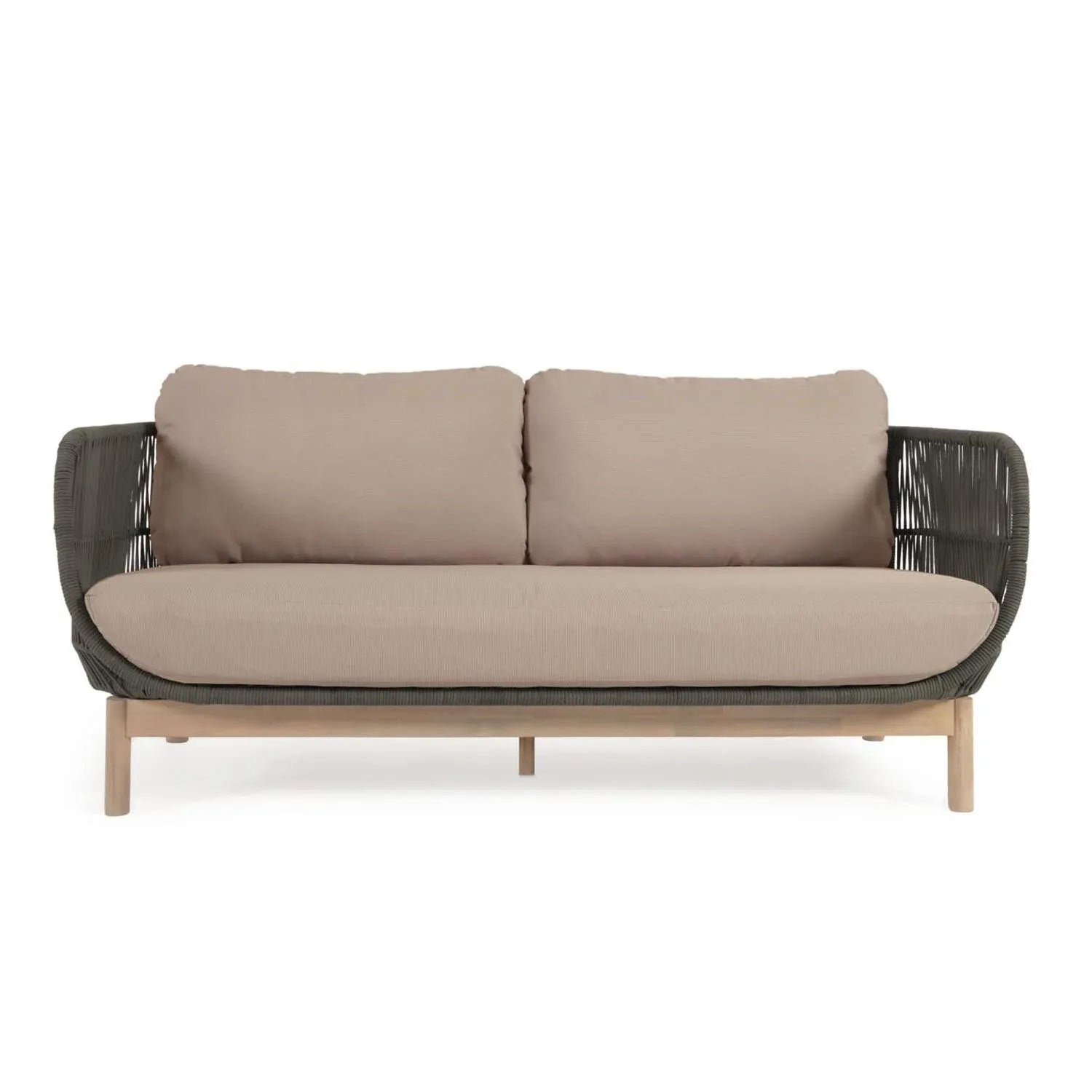 Elegantes Catalina 3-Sitzer Sofa: Grünes Seil, Akazienholz, FSC 100%, tropisches Flair, wetterfest, komfortabel.