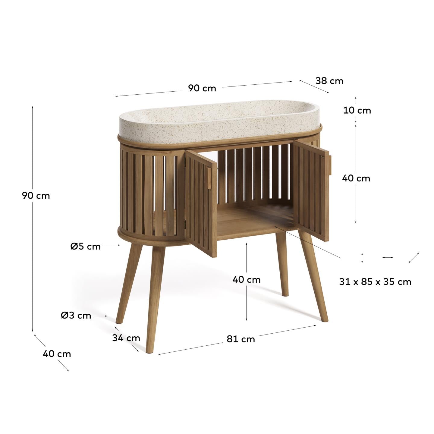 Rokia Badmöbel mit Waschtisch aus massivem Teakholz 90 x 80 cm in Braun präsentiert im Onlineshop von KAQTU Design AG. Esstisch ist von Kave Home