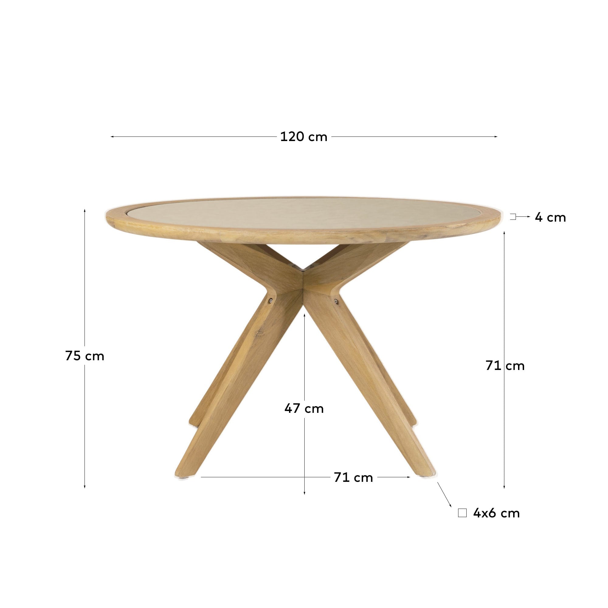 Julieta runder Tisch aus beigem Polyzement und massivem Akazienholz Ø 120 cm FSC 100% in Braun präsentiert im Onlineshop von KAQTU Design AG. Gartentisch ist von Kave Home