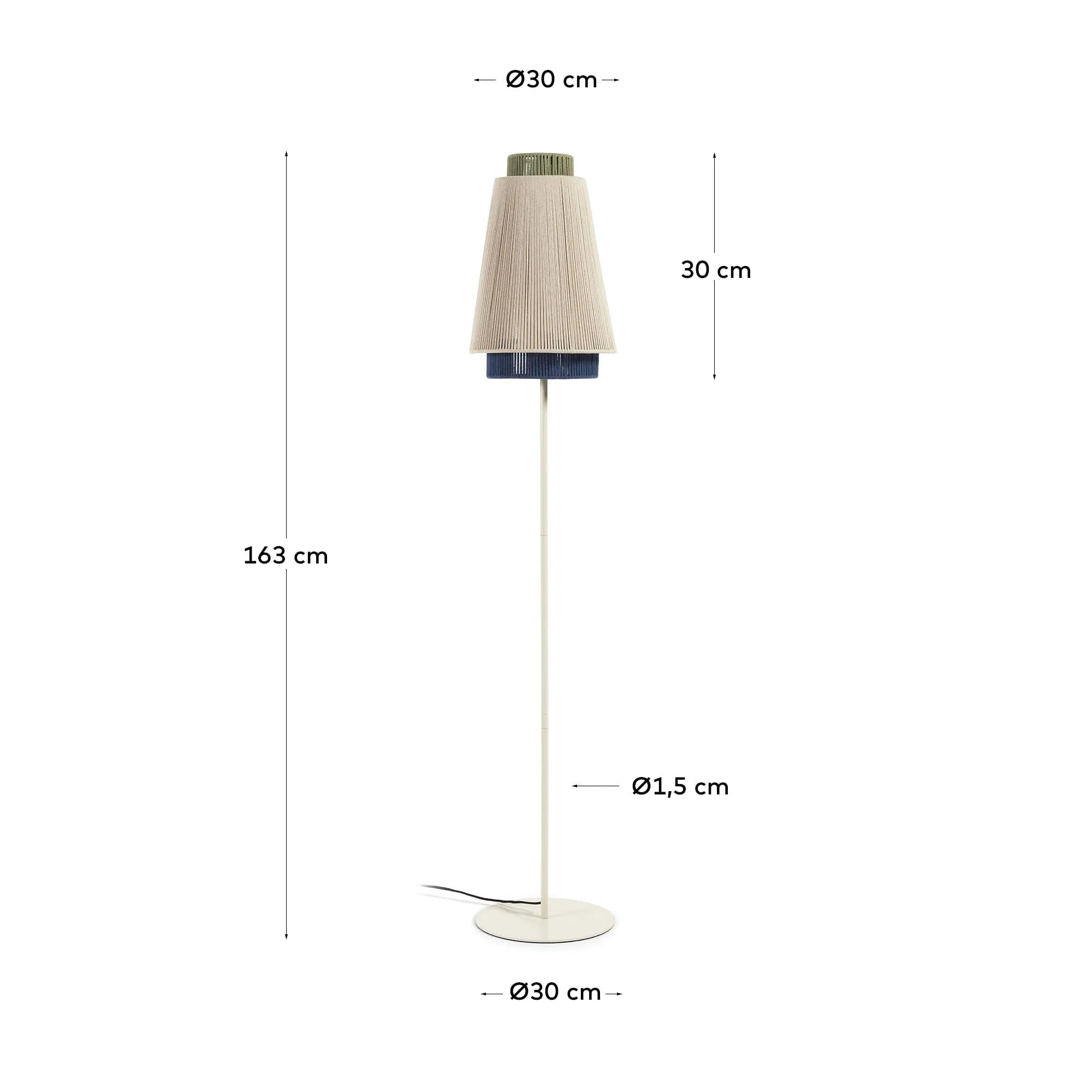 Elegante Stehlampe aus Baumwolle in Beige und Blau, handgefertigt für stilvolle Akzente und gemütliche Atmosphäre.