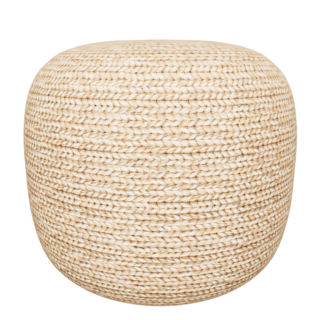 3D-Modell eines runden, naturbelassenen Poufs aus Jute, Ø 50 cm, vielseitig als Sitz oder Fußablage nutzbar.