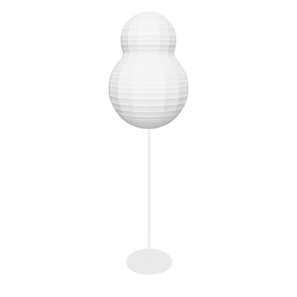 Die Puff Stehleuchte von Normann Copenhagen vereint luftiges Reispapier mit stabilem Stahl für sanftes Licht und elegantes Design.